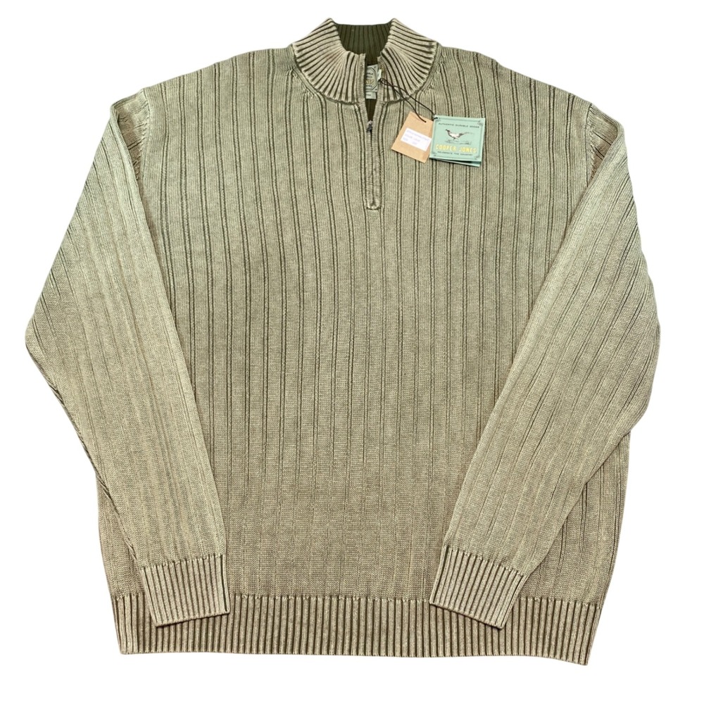 Cooper Jones Mens 2XT‎ Tall Green Ribbed 1/4 Zip Cotton Sweater NWT